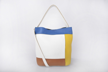 Handmade Multi-color Women Leather Bucket Handbag With Purse