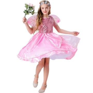 Kinderen meisje roze bloem sprookjes prinsesjurk