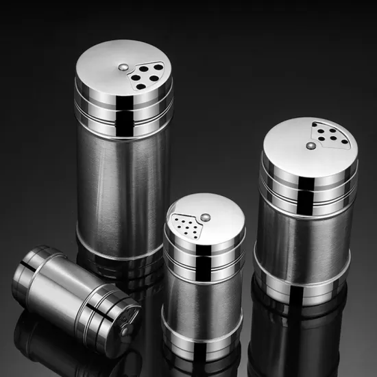 Porous Rotating Cover Stainless Steel Seasoning Jar Set