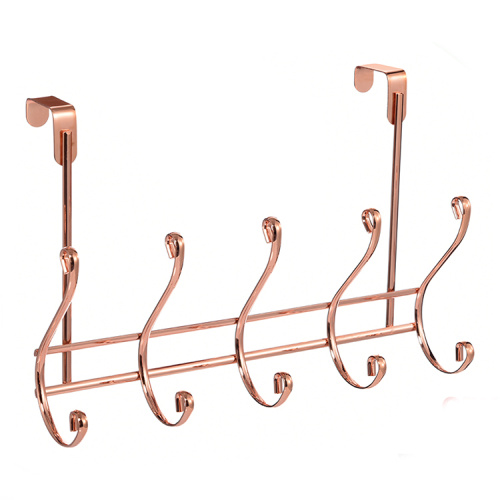 Rose gold Double metal household over the door hanging hook coat hat hanger with 5 hooks