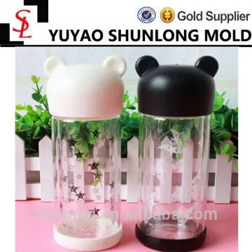 2015 High Quality Transparent Summer sport Cute bear lid glass water bottle