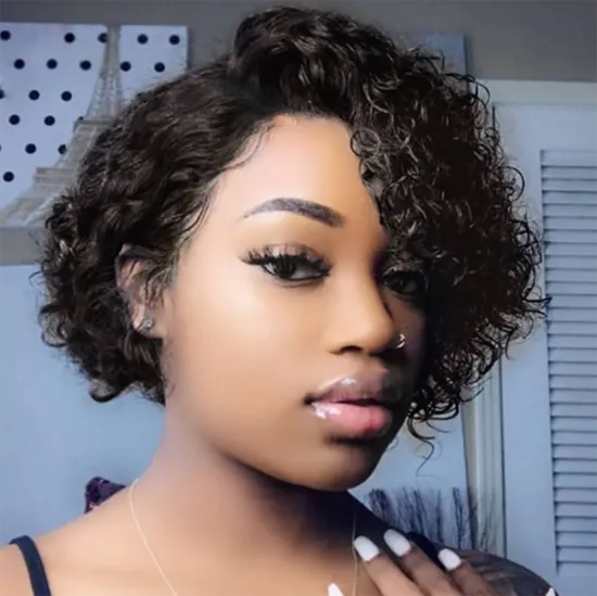 Wholesale Brazilian Wigs 10 inch Short Kinky Curly Human Hair Wigs For Black Women Short Wigs No Lace Front Natural Color