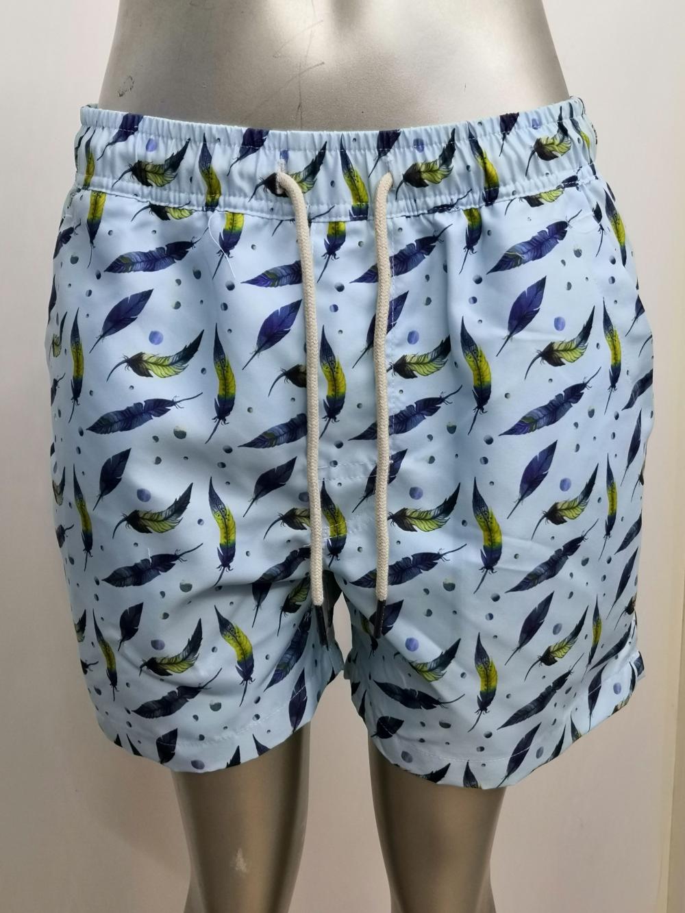 Feather printed men's beach shorts