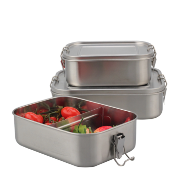 Two-compartment Stainless Steel Lunch Box with Metal Lock