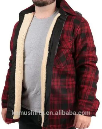 Mens Checkered Flannel Hoodie Jacket Shirts with Sherpa Lining Shirts
