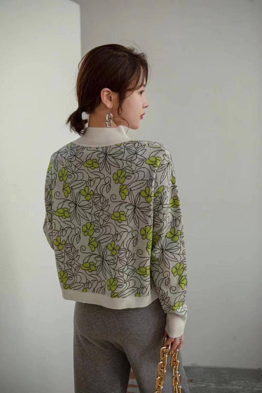 Autumn wool embroidered knit sweater cardigan coat