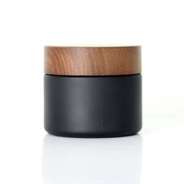 Black Frosted Jar With Ashtree Wood Lid