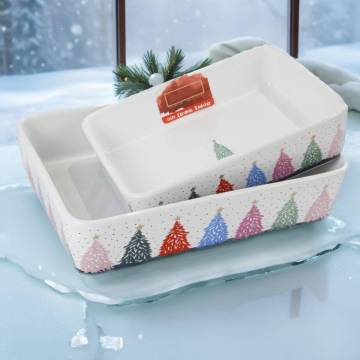 Ceramic Bakeware Set: Rectangular Colorful Christmas Trees Glaze Baking Pans for Oven, Kitchen Gift