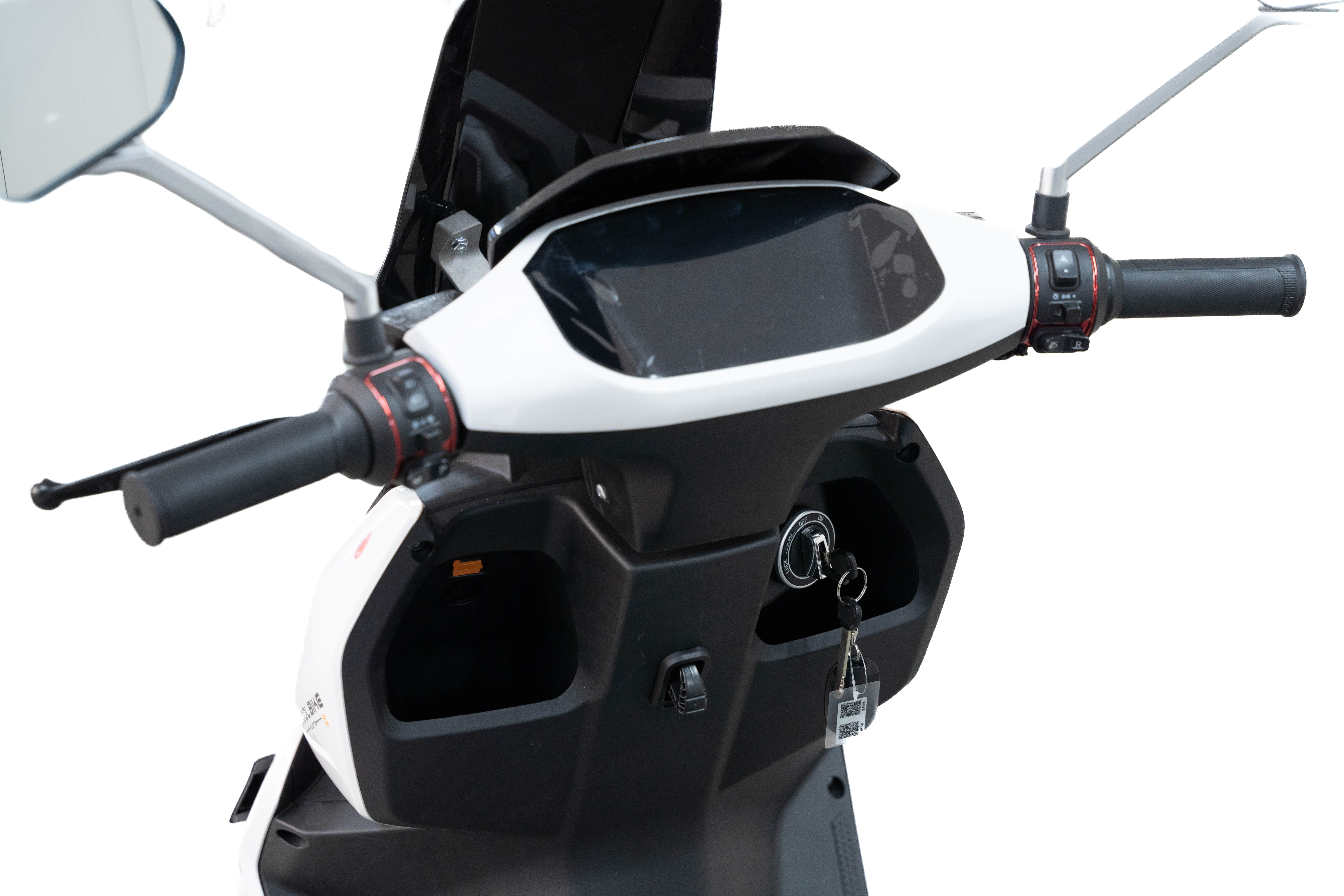 Streamlined Electric Motorcycle in White and Black