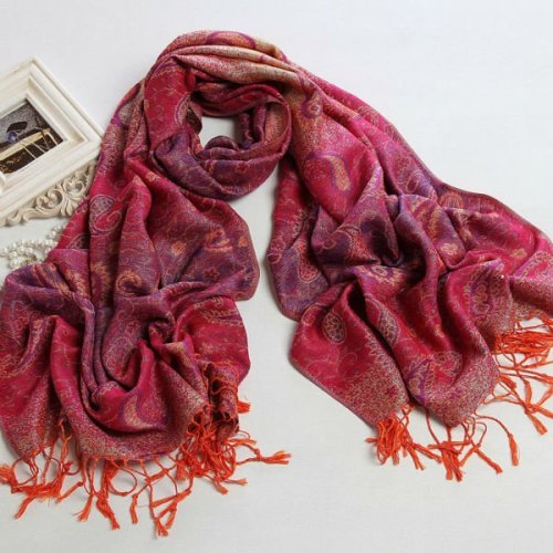 Ethnic Jacquard Scarf With Fringes