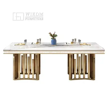 Luxury Hot Selling Marble Dining Table - Modern Gold Stainless Steel for Home & Hotel