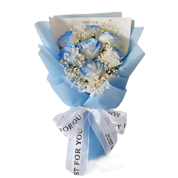 Buket bunga sabun mini rusak es mawar biru - prop fotografi hadiah hari valentine