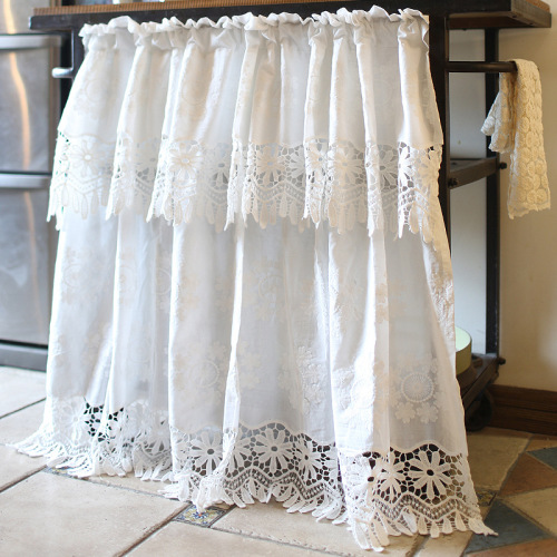 White Cotton Coffee Curtain Embroidery Short Curtain