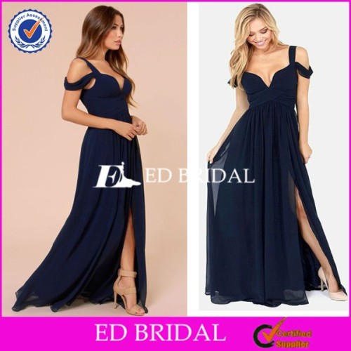 CE1191 2016 Sexy Simple Pleat Front Split Chiffon Royal Blue Prom Dress