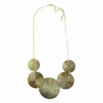 Metal Round Pattern Costume/Fashion Statement Necklace with Gold Plating, Spring/Summer Collection