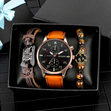 Men's Luxury Brown Quartz Watch Set - Fashion Jewelry Gift for Husband