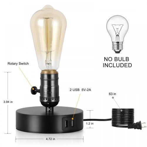 Base da lâmpada de mesa com 2 porta USB