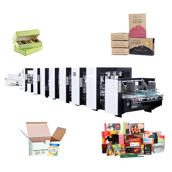 GAOKE Automatic Prefolding Crash Lock 3-Point Sweet Box Food Tray Gluing Making Folder Gluer Machine (GK-1200-PC-G)