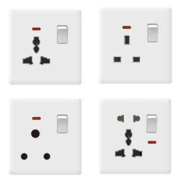 White Electric Wall Switch and Socket - Home Light Switches, Hotel Universal Sockets, 3 Pin Double Socket 16A, 1 Year Warranty