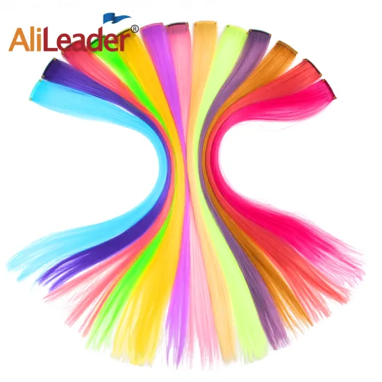 AliLeader Single Clip In One Piece Hair Extensions Synthetic Long Straight Ombre Grey Red Rainbow Hair Piece