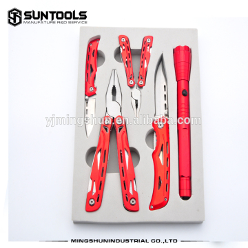 New Products Top Sale 5PCS hand Tool Set With pliers ,folding knife and flashlight in gift box