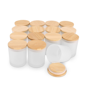 Custom Logo Luxury Frosted Glass Containers with Wooden Bamboo Lid - 210ml, 315ml, 430ml