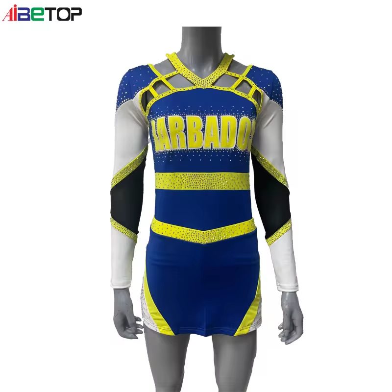 Custom All Star Cheerleading Uniforms Blue White Long Sleeve Cheerleading Uniforms3