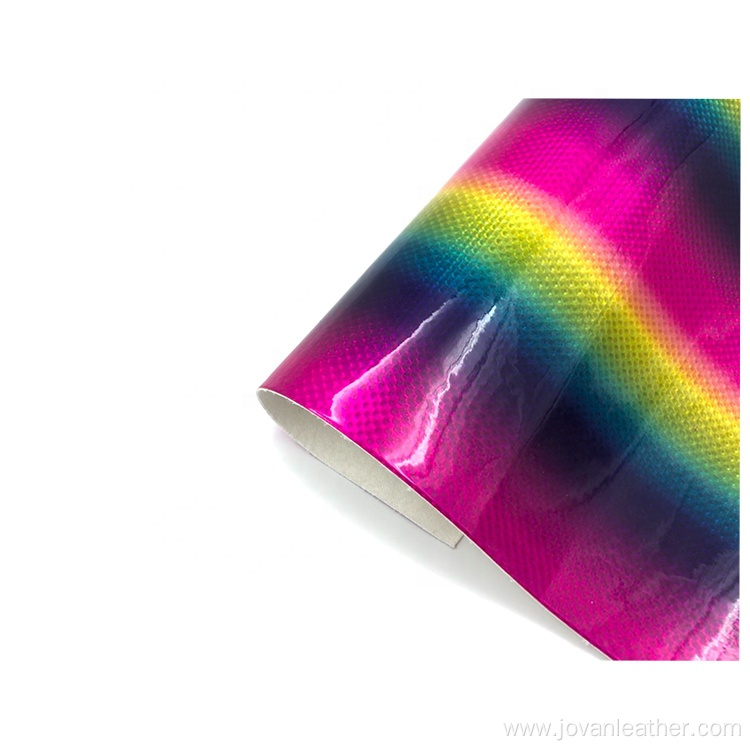 Rainbow holographic PU faux neon leather fabric