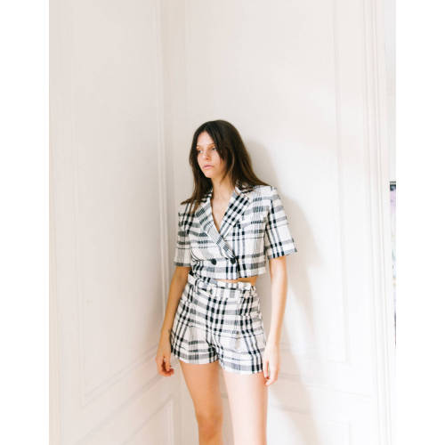 2020 New Women Designer Cropped Checked Blazer