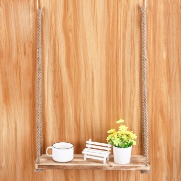 Set Of 2 Wood Wall Hanging Jute Rope Wall Shelves