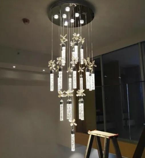 Modern LED Crystal Chandelier with Multi Heads and Amber Crystal Pendant Light