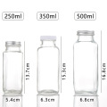 Square Milk Juice Beverage Glass Bottle With Lid