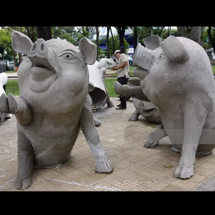 Garden decor gray granite pig statue life like stone lucky pig