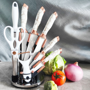 White Luxury Professional 9-Piece Stainless Steel Kitchen Knife Set with Acrylic Stand