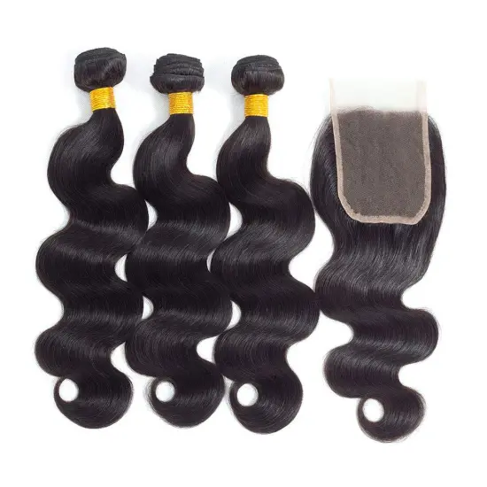 Virgin Hair Weave 3 Bundles With 4*4 Lace Closure Unprocessed Virgin Human Hair