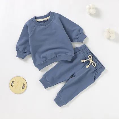 Organic Cotton Baby Clothing Set - 2pcs Raglan Sleeve Children Baby Sweater Suit