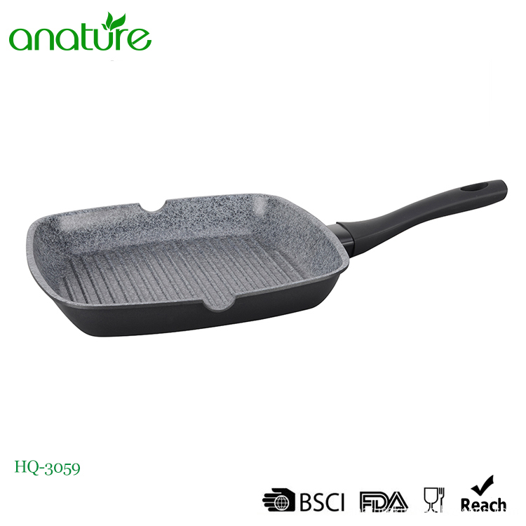 Square Marble Aluminum Double Oil Slot Grill Pan