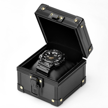 Single Transparent Aluminum Watch Box: Premium Metal Storage Solution in Black or Silver with Table Pillow