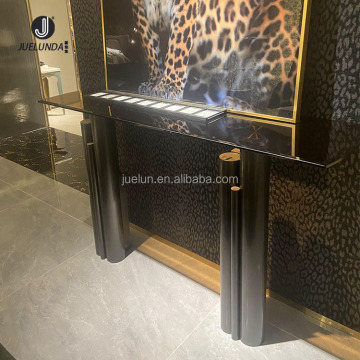Modern Black Marble Console Table with High Gloss Finish