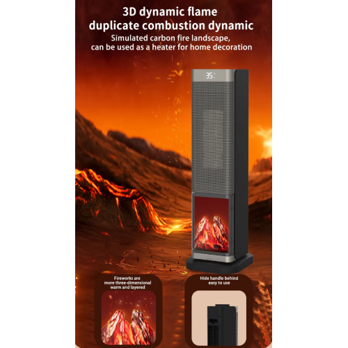 Portable PTC Ceramic Heater with 3D Flame Effect and Remote Control