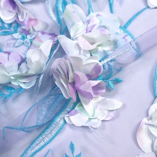 Siatka z haftem 3D Blue Flower Lace Fabric