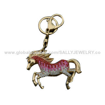 Unique Horse Keychains, Made of Alloy, Rhinestones, OEM Orders are Welcome
