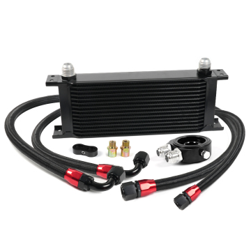 Universal 10 Row Oil Cooler Kit with Filter Adapter - Aluminium Black/Silver
