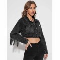 Women`s Long Sleeve Jacket with Fringe