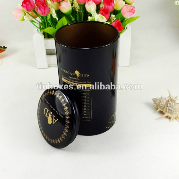 Wholesale decorative small black painted round metal tea tin box