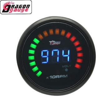 DRAGON GAUGE 52mm Blue Digital 20 LED 0~9999 RPM 12V Racing Tachometer with Volt Meter