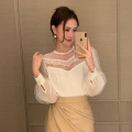 women's french sweet see-through lace shirt