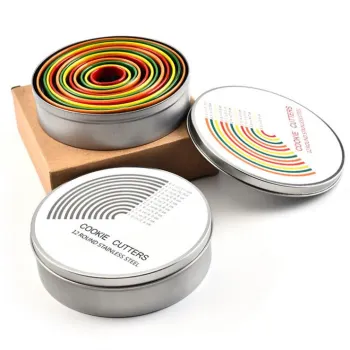 Round Cookie Biscuit Cutter Set of 12 in Tin Box - Stainless Steel Baking Molds