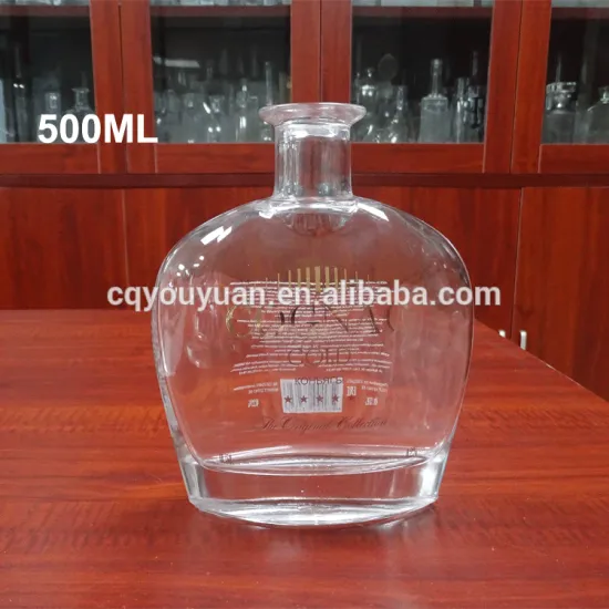 Printed 50cl empty special brandy bottle corked bottle glass