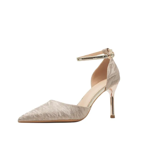 Champagne High-Heel Wedding Shoes: Large Size 43, High Quality, Perfect for Bridesmaids and Bridal Occasions